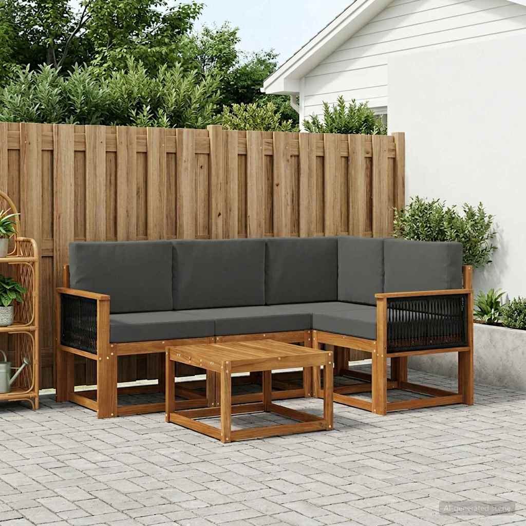 Buiten bankenset 5 pcs Natuurlijk en Antraciet Polyester is nu te koop bij PeponiXL, paradijselijk wonen!