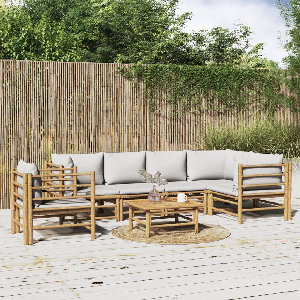 7-delige Loungeset met lichtgrijze kussens bamboe is nu te koop bij PeponiXL, paradijselijk wonen!