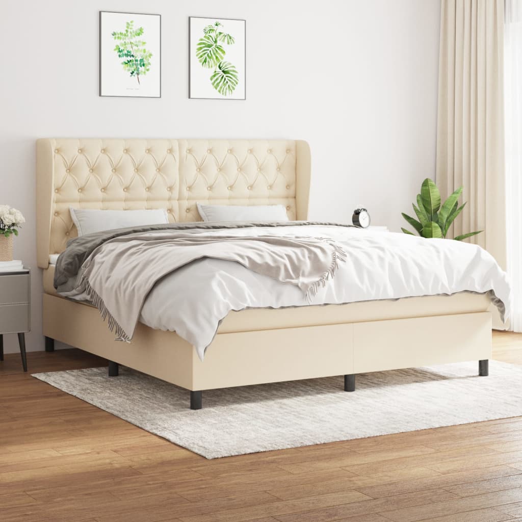 Boxspring met matras stof crèmekleurig 160x200 cm is nu te koop bij PeponiXL, paradijselijk wonen!