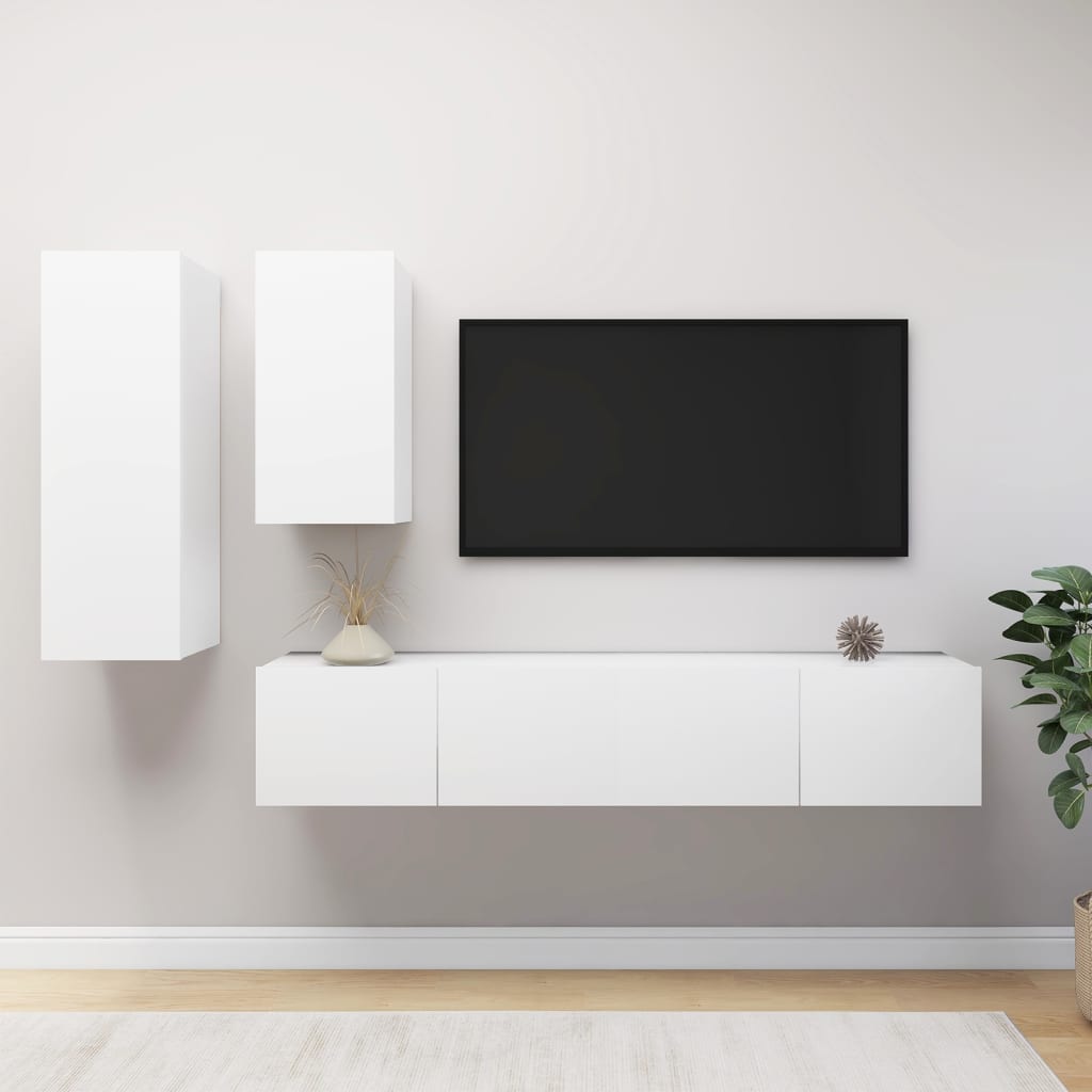 4-delige Tv-meubelset bewerkt hout wit is nu te koop bij PeponiXL, paradijselijk wonen!