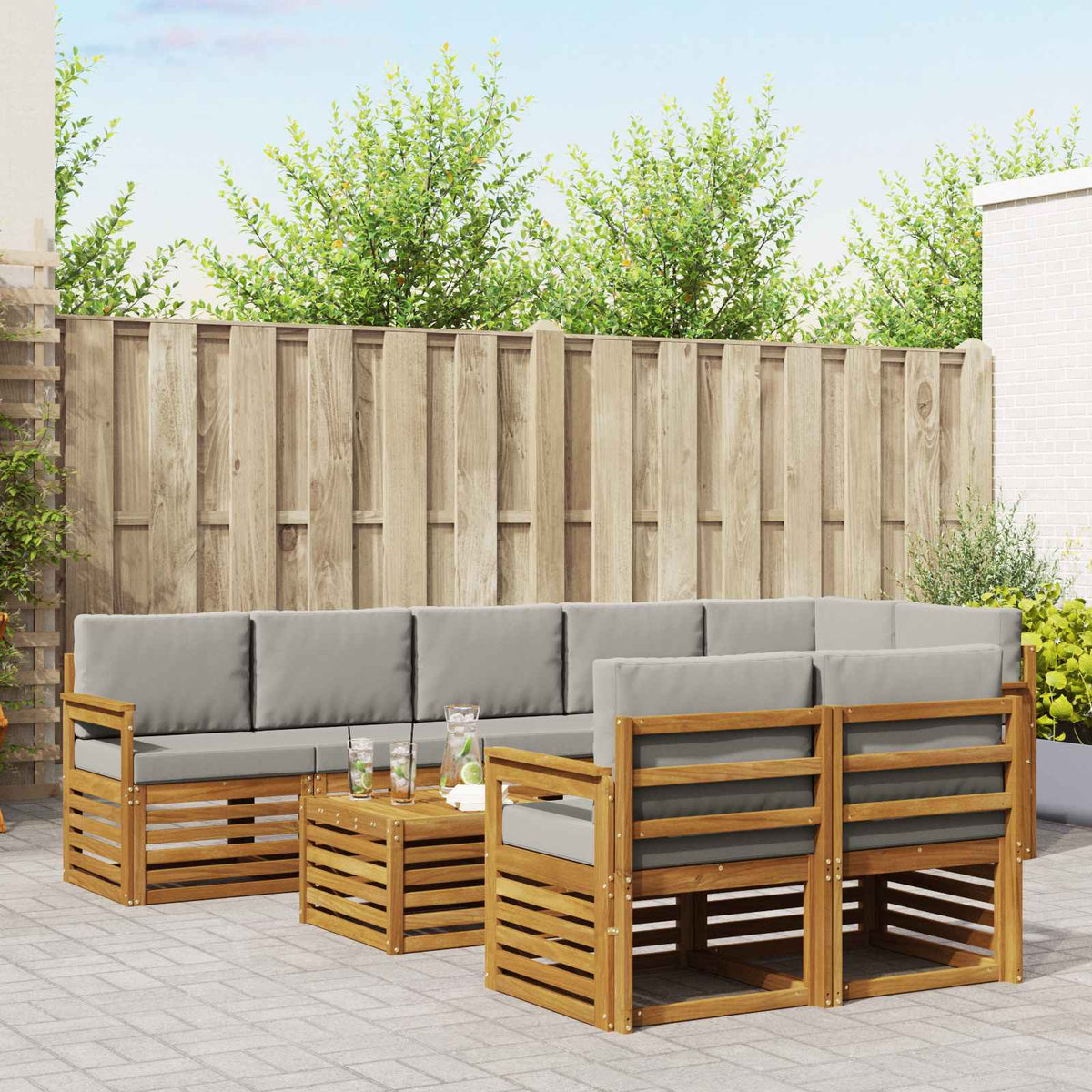 Sofa-Sets 9 pcs Natuurlijk en Lichtgrijs Massief Acaciahout is nu te koop bij PeponiXL, paradijselijk wonen!