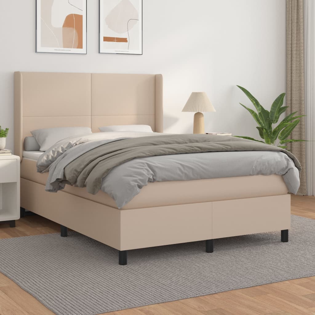 Boxspring met matras kunstleer cappuccinokleurig 140x200 cm is nu te koop bij PeponiXL, paradijselijk wonen!