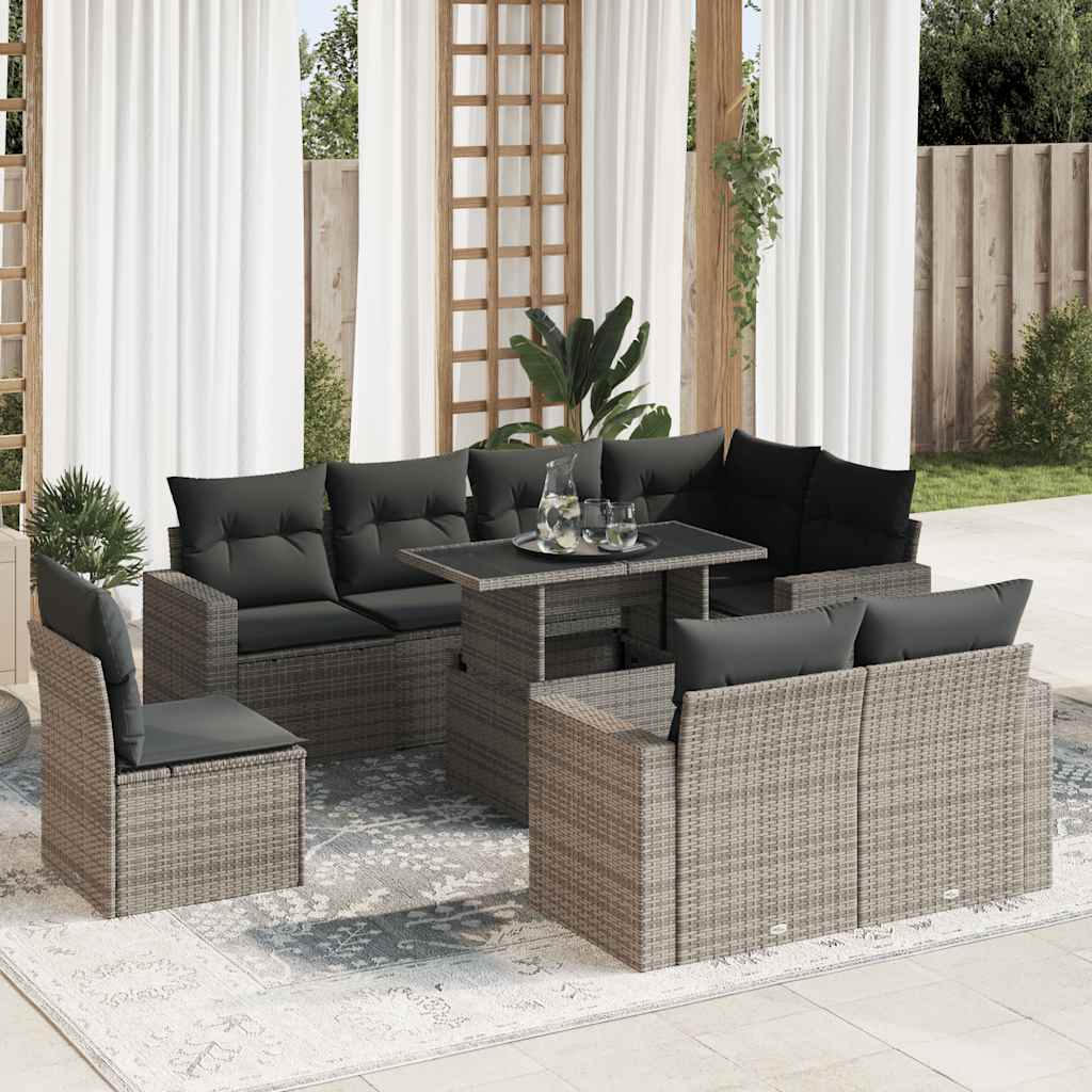 9-delige Loungeset met kussens poly rattan grijs is nu te koop bij PeponiXL, paradijselijk wonen!