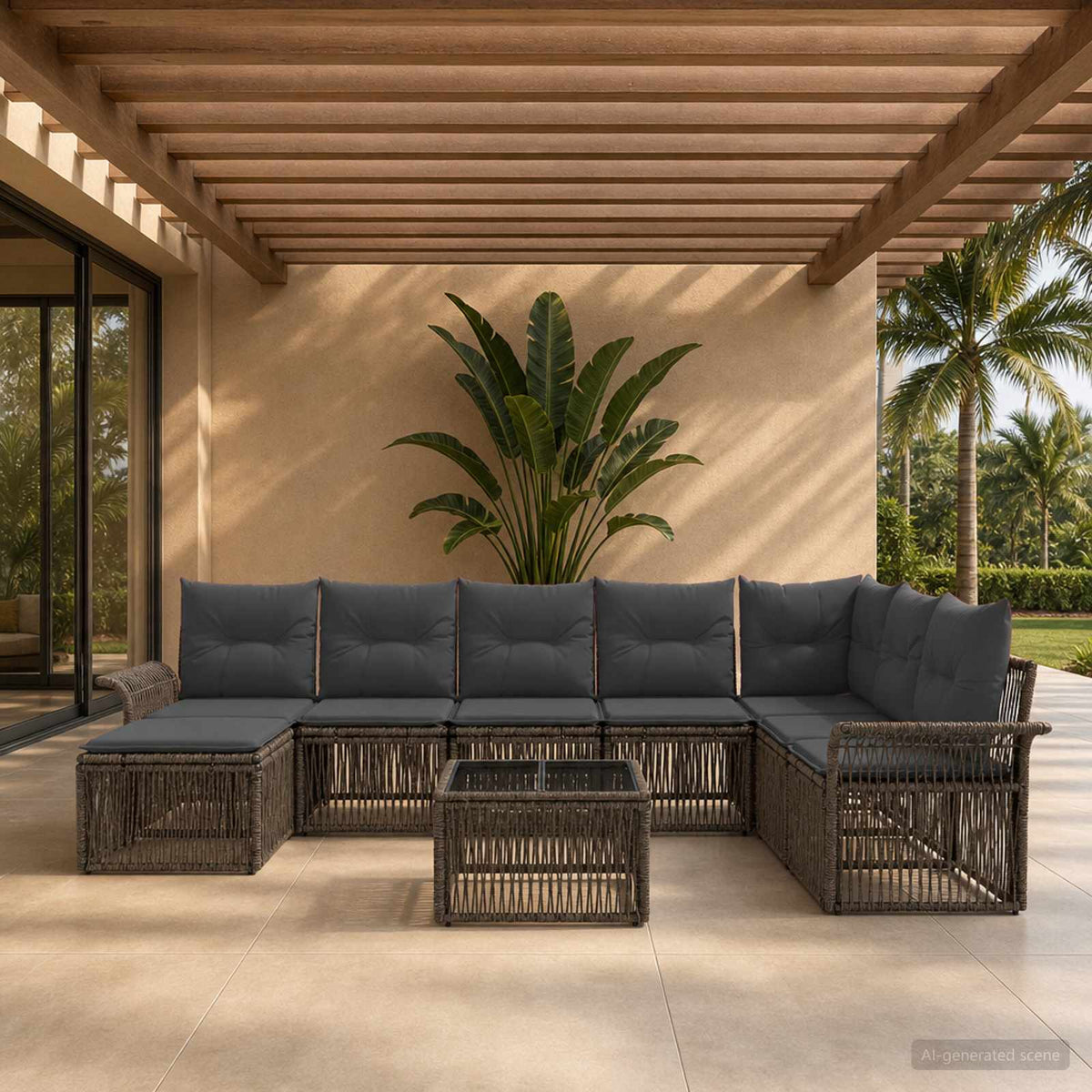 Tuinbankenset 9 pcs Grijs poly rattan is nu te koop bij PeponiXL, paradijselijk wonen!