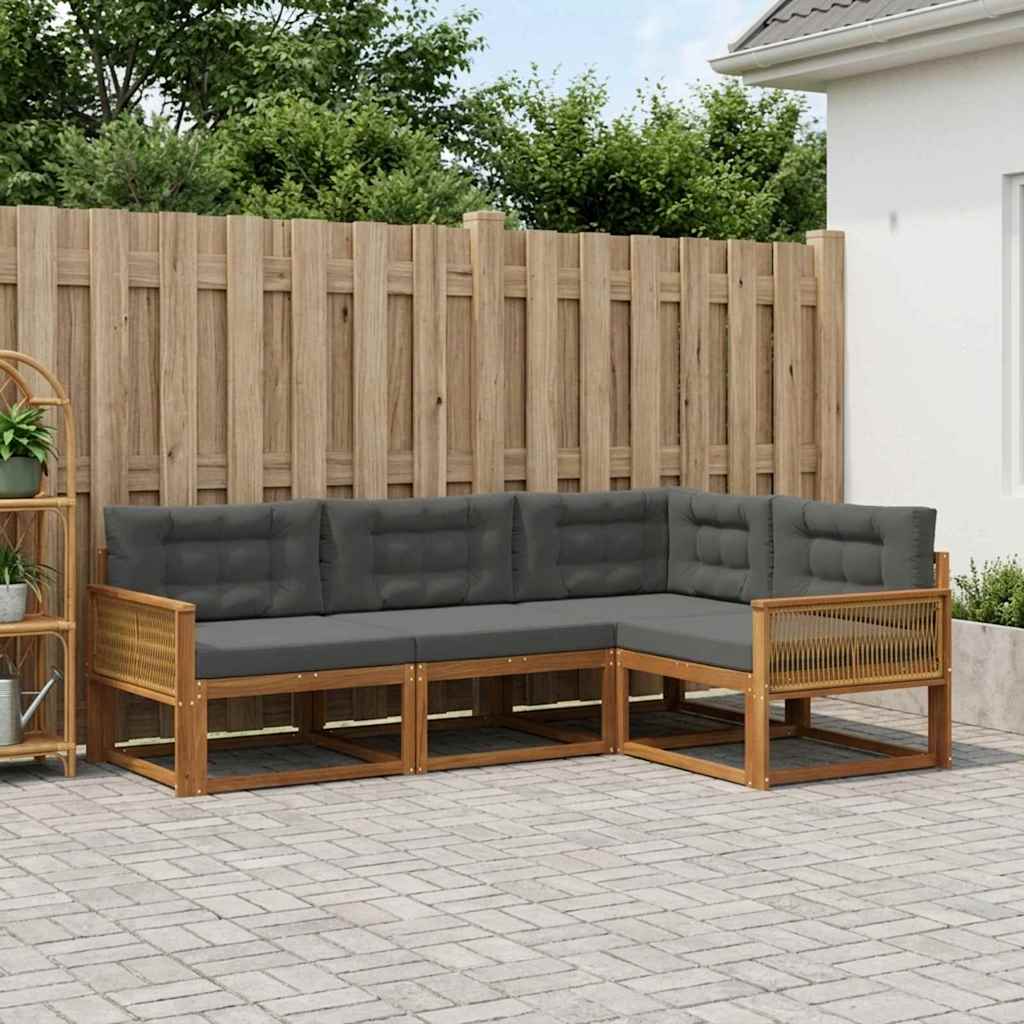 Buiten bankenset met kussen 4 pcs Natuurlijk en Antraciet is nu te koop bij PeponiXL, paradijselijk wonen!