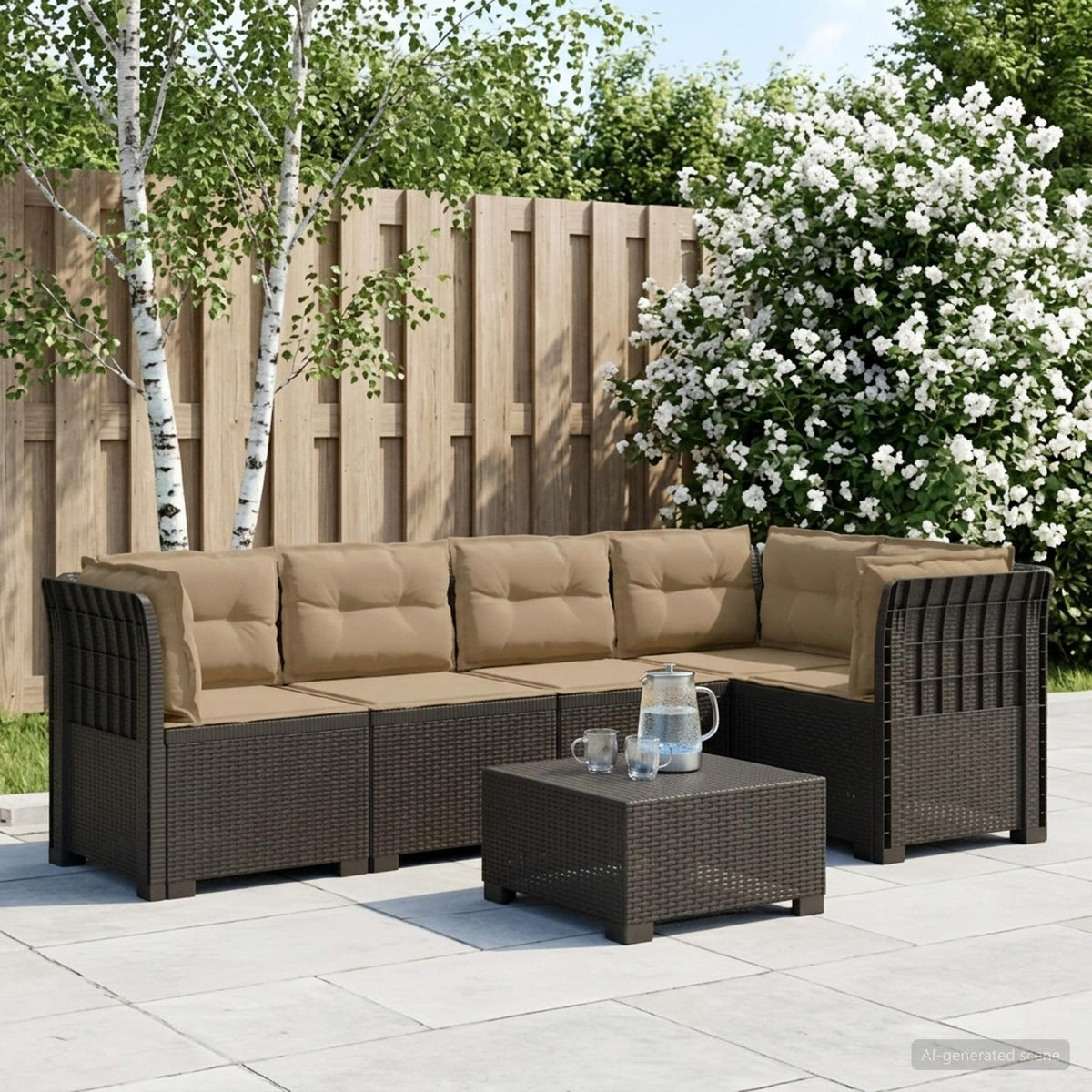 5-Zits Tuin Sofa met Kussens Rattan Look PP Lichtgrijs is nu te koop bij PeponiXL, paradijselijk wonen!