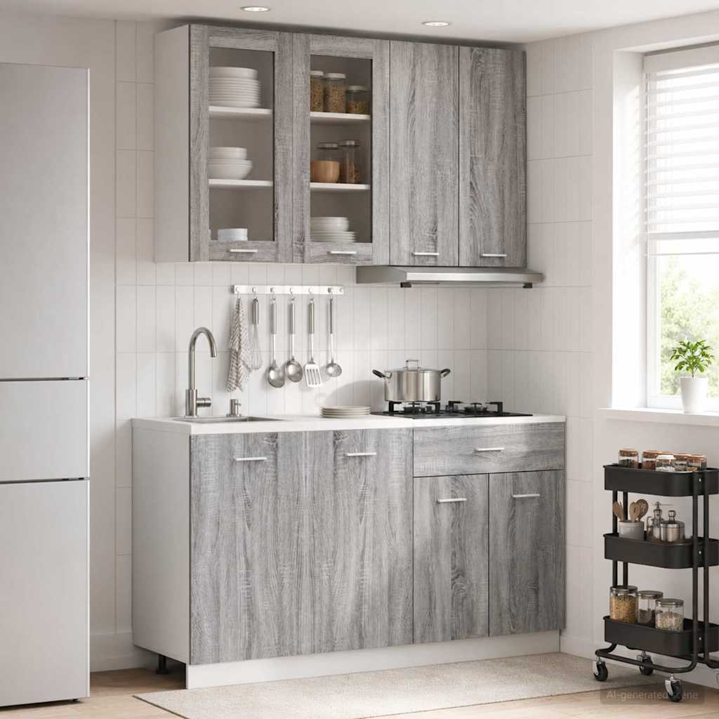 Keukenblok LYON 4 pcs Grijs Sonoma Bewerkt hout is nu te koop bij PeponiXL, paradijselijk wonen!