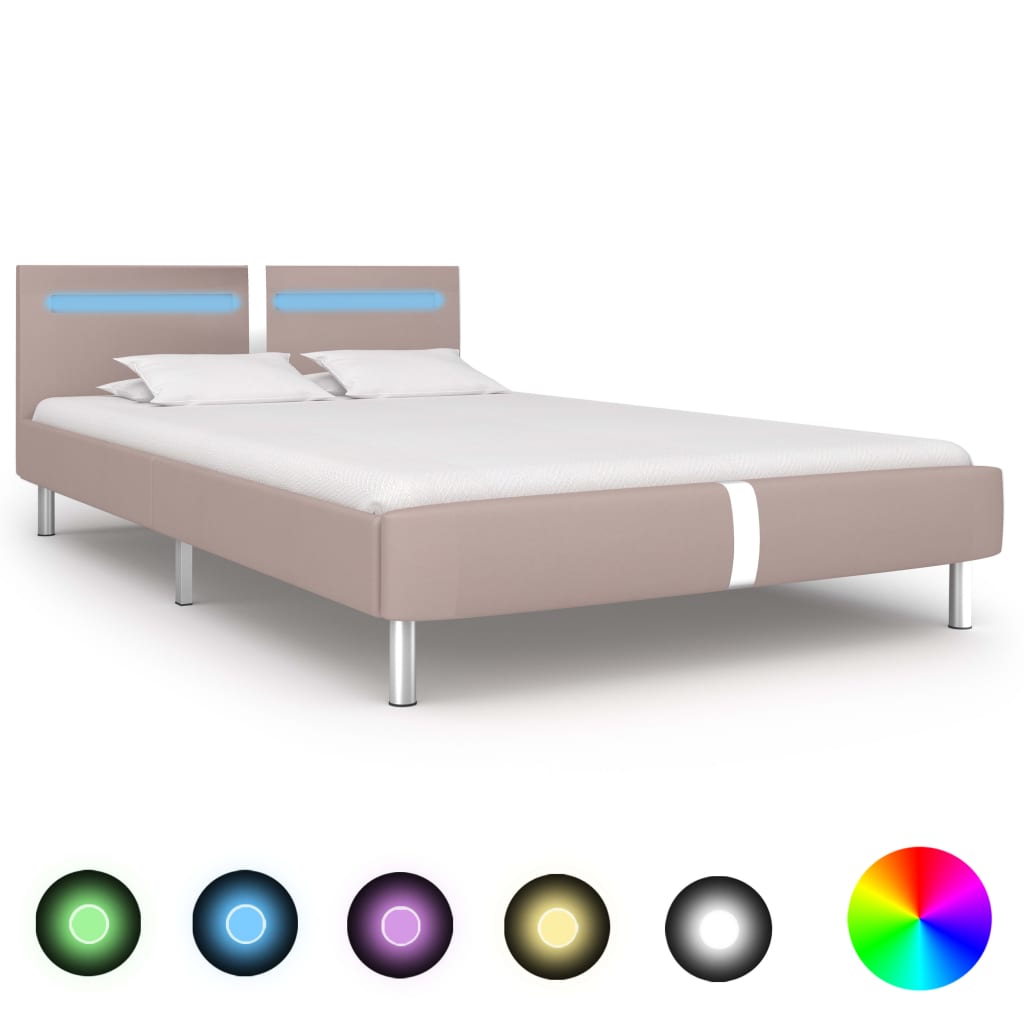 Bedframe met LED kunstleer cappuccino 120x200 cm is nu te koop bij PeponiXL, paradijselijk wonen!