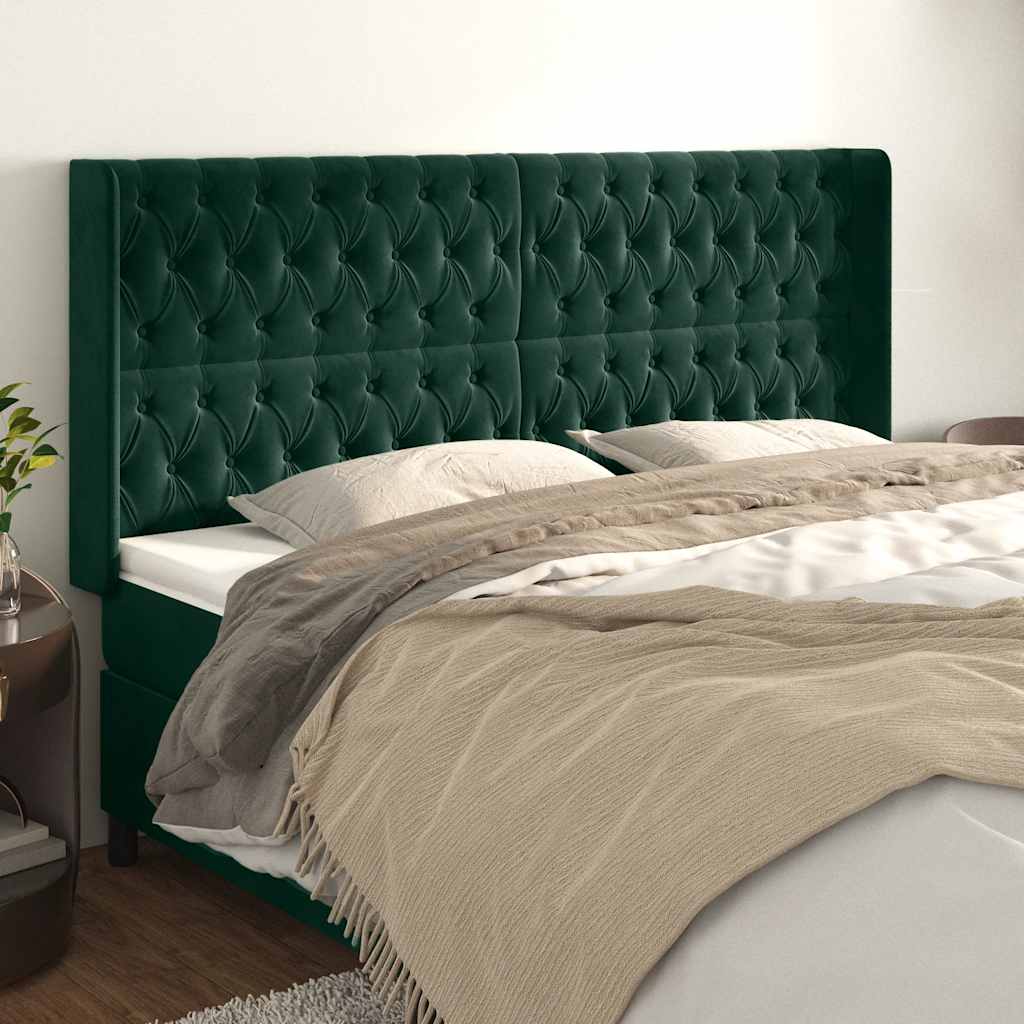 Hoofdbord met randen 203x16x118/128 cm fluweel donkergroen is nu te koop bij PeponiXL, paradijselijk wonen!