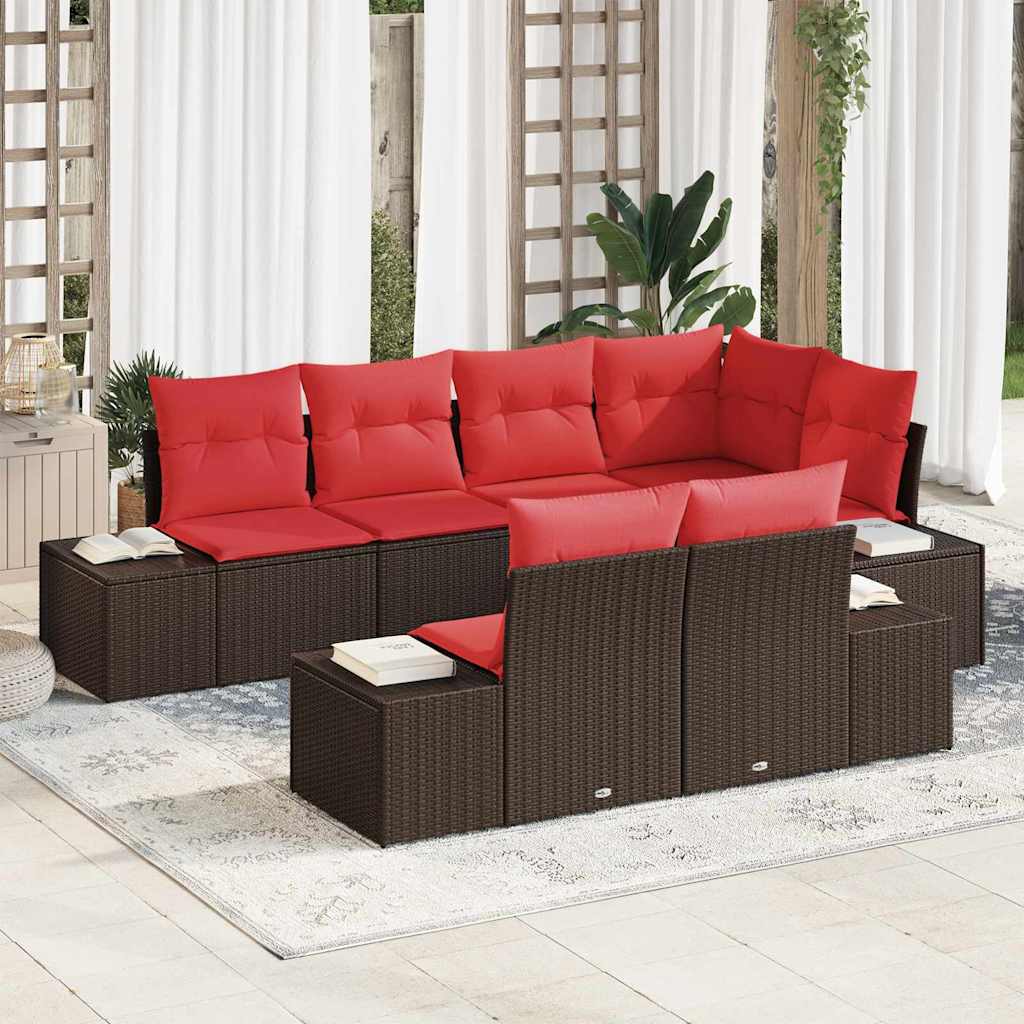 Tuinbankenset 7 st Bruin en Rood poly rattan is nu te koop bij PeponiXL, paradijselijk wonen!