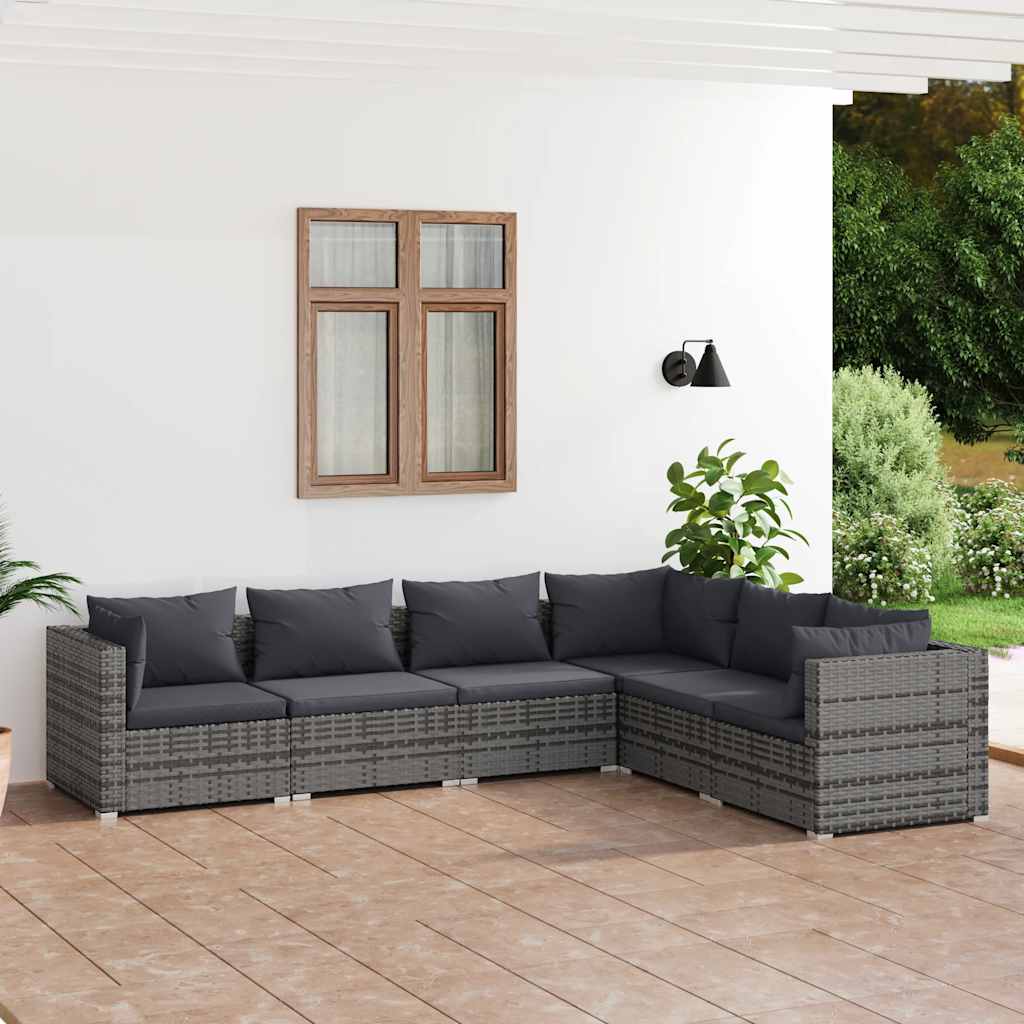 6-delige Loungeset met kussens poly rattan grijs is nu te koop bij PeponiXL, paradijselijk wonen!