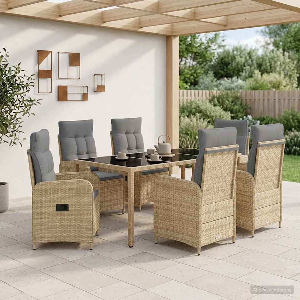 Buiten eettafelset 7 pcs Beige en Licht Grijs 190 x 90 x 75 cm is nu te koop bij PeponiXL, paradijselijk wonen!