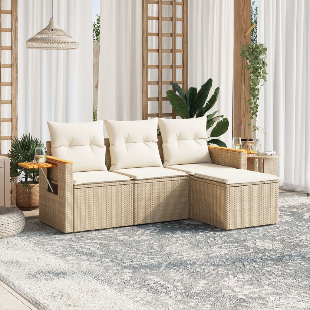 4-delige Loungeset met kussens poly rattan beige is nu te koop bij PeponiXL, paradijselijk wonen!