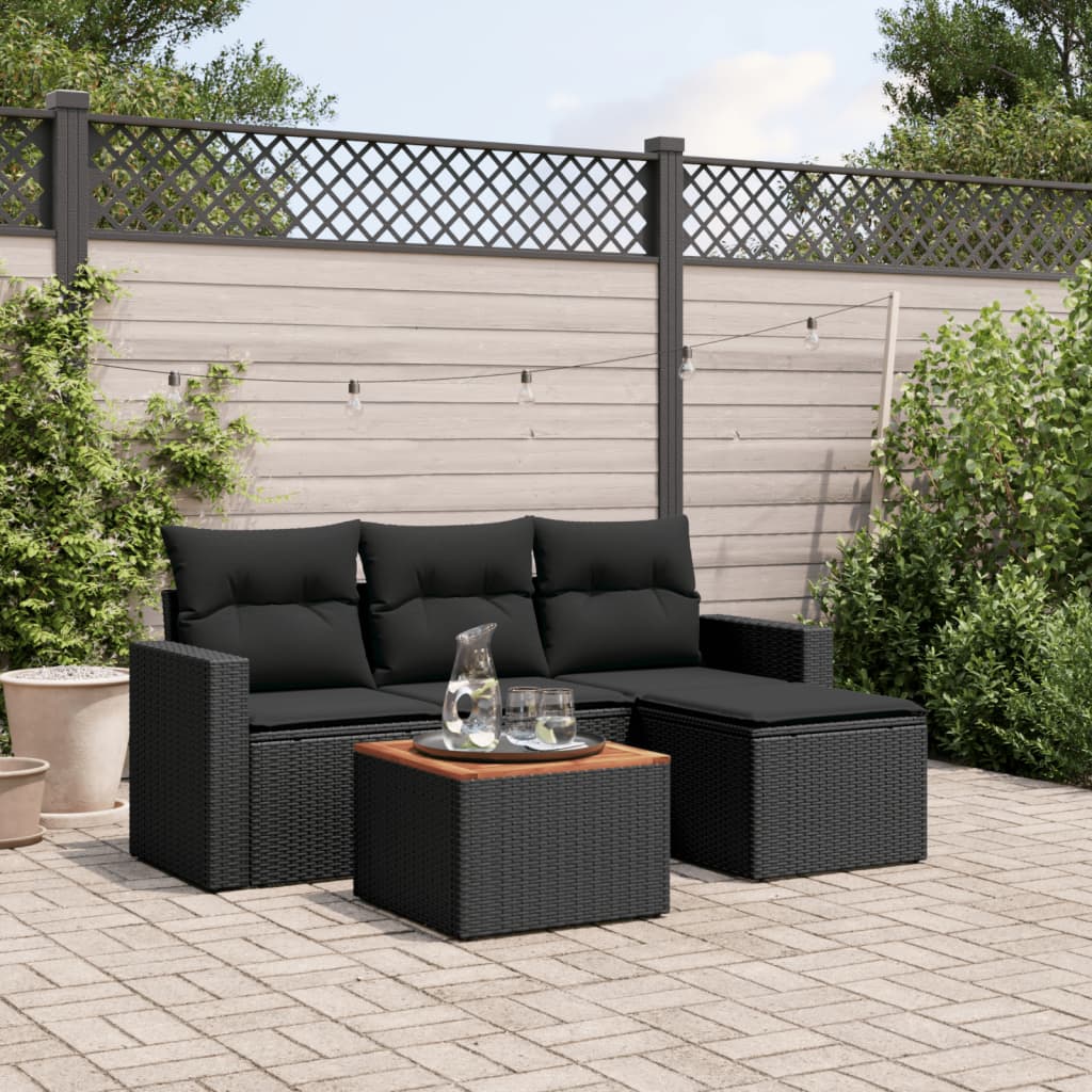 5-delige Loungeset met kussens poly rattan zwart is nu te koop bij PeponiXL, paradijselijk wonen!