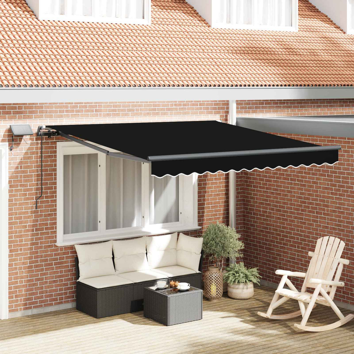 Inklapbaar Zonnescherm Zwart 350 x 250 cm Stof is nu te koop bij PeponiXL, paradijselijk wonen!