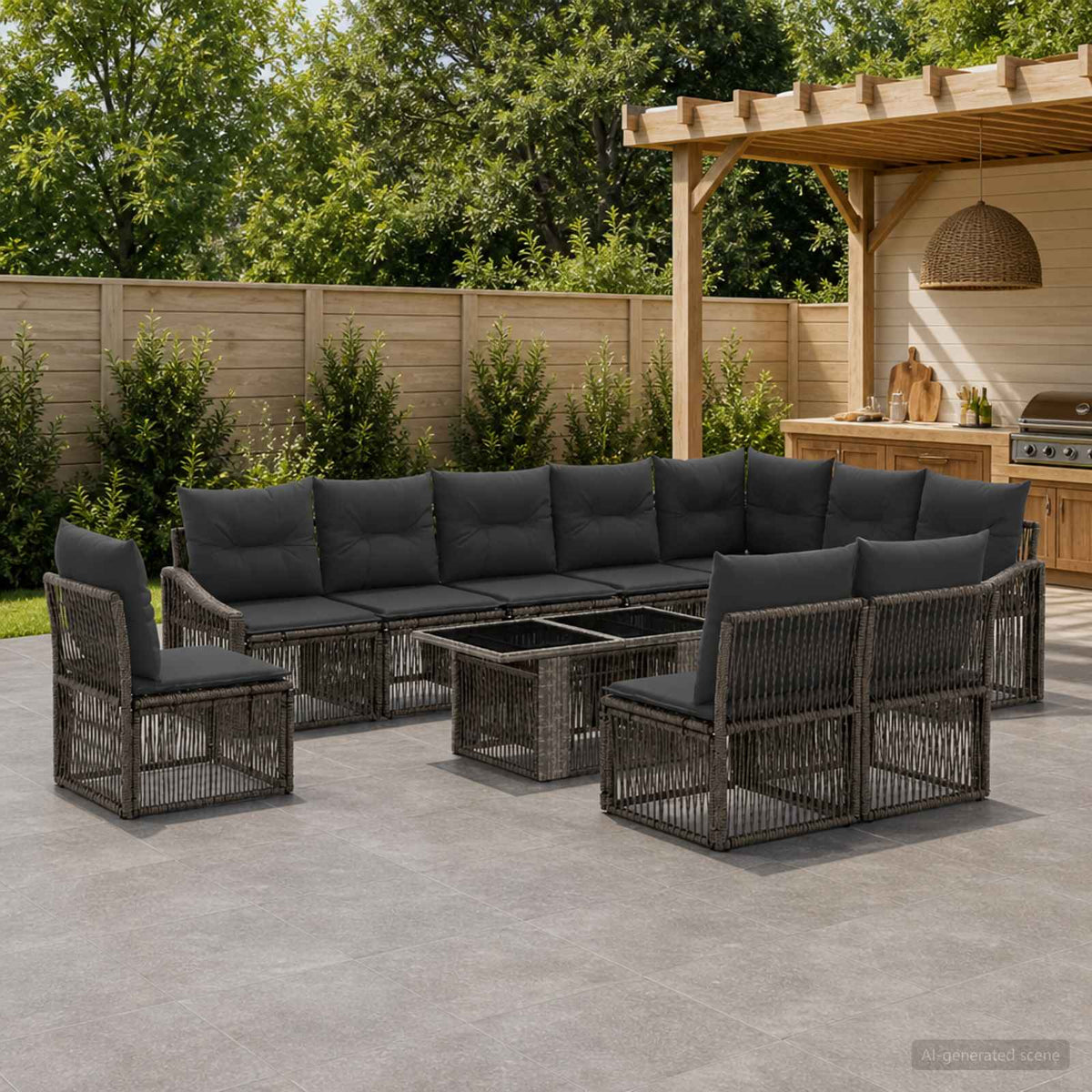 Tuinbankenset 11 st Grijs en Donkergrijs poly rattan is nu te koop bij PeponiXL, paradijselijk wonen!