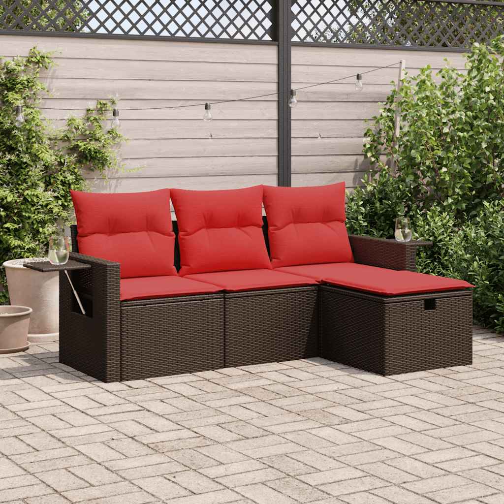 4-delige Loungeset met kussens poly rattan bruin is nu te koop bij PeponiXL, paradijselijk wonen!