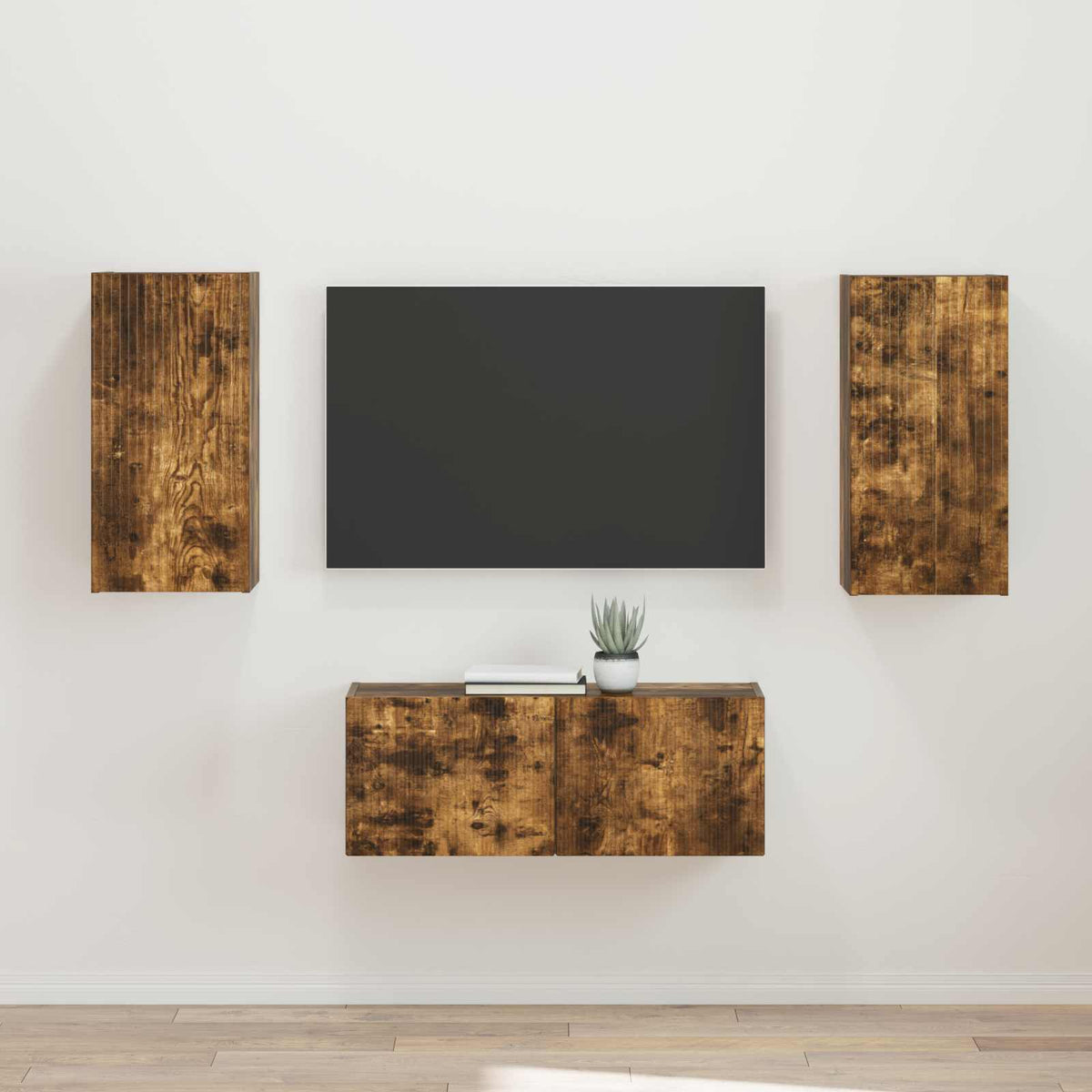 Tv-meubelset Wandgemonteerd 2 pcs Gerookt eiken Bewerkt hout is nu te koop bij PeponiXL, paradijselijk wonen!