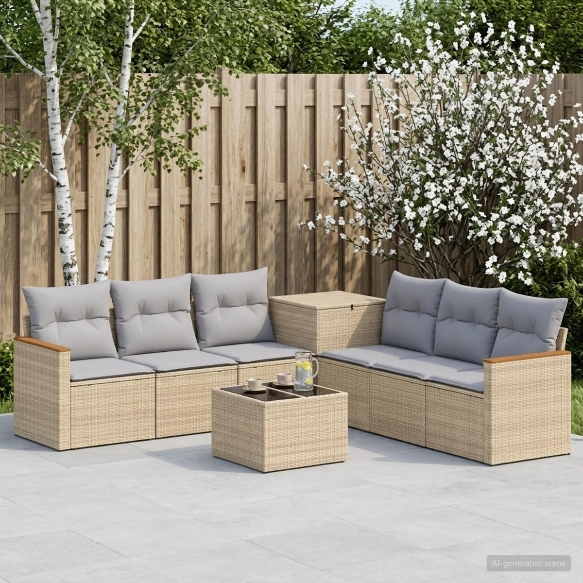 Bankstel 8 st Beige en Licht Grijs Poly Rattan en Staal is nu te koop bij PeponiXL, paradijselijk wonen!