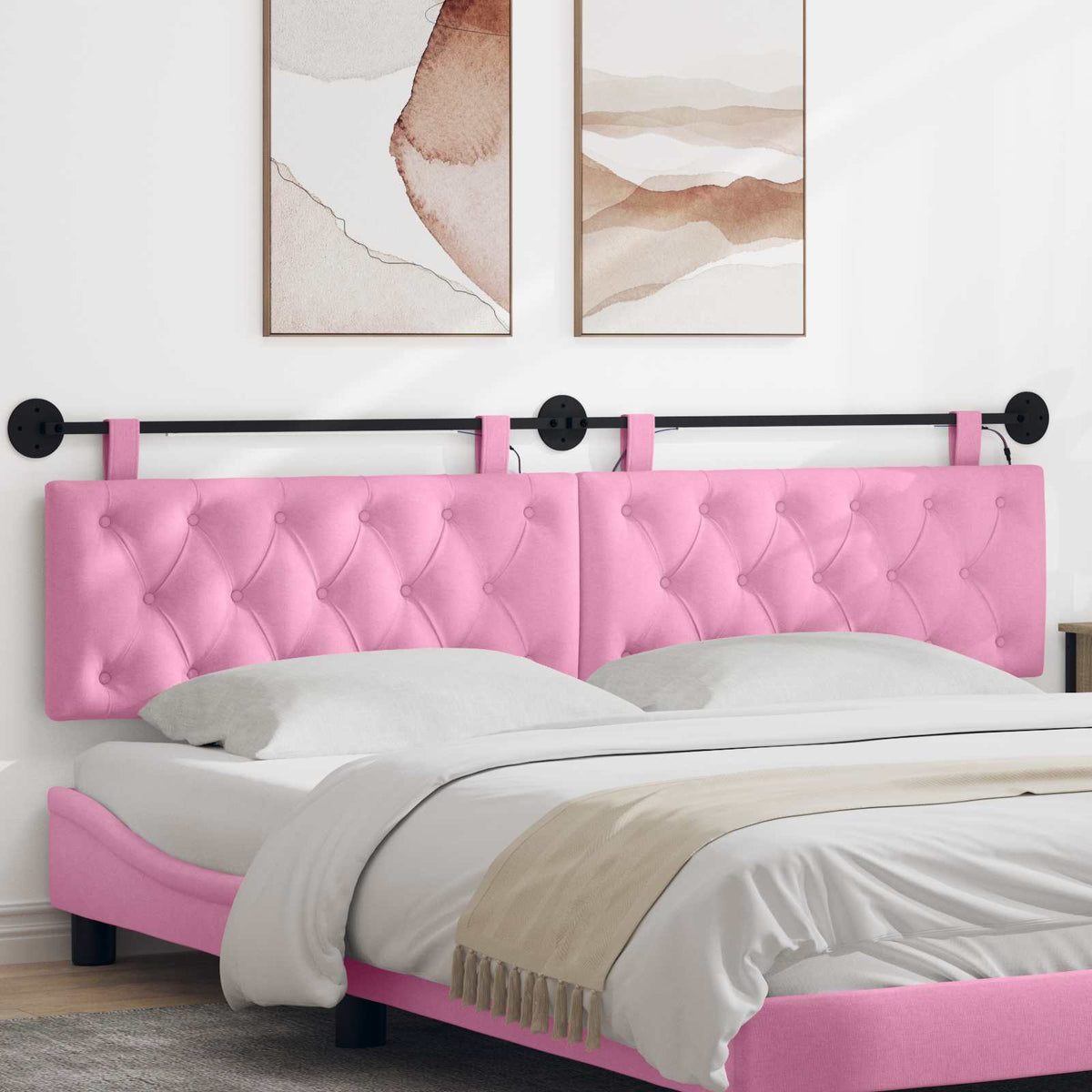 Hangend hoofdbord Met LED-verlichting Roze Stof is nu te koop bij PeponiXL, paradijselijk wonen!