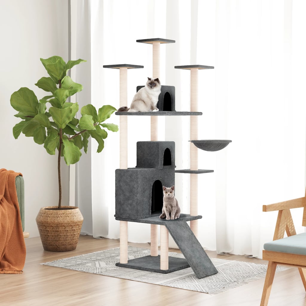 Kattenmeubel met sisal krabpalen 175 cm donkergrijs is nu te koop bij PeponiXL, paradijselijk wonen!