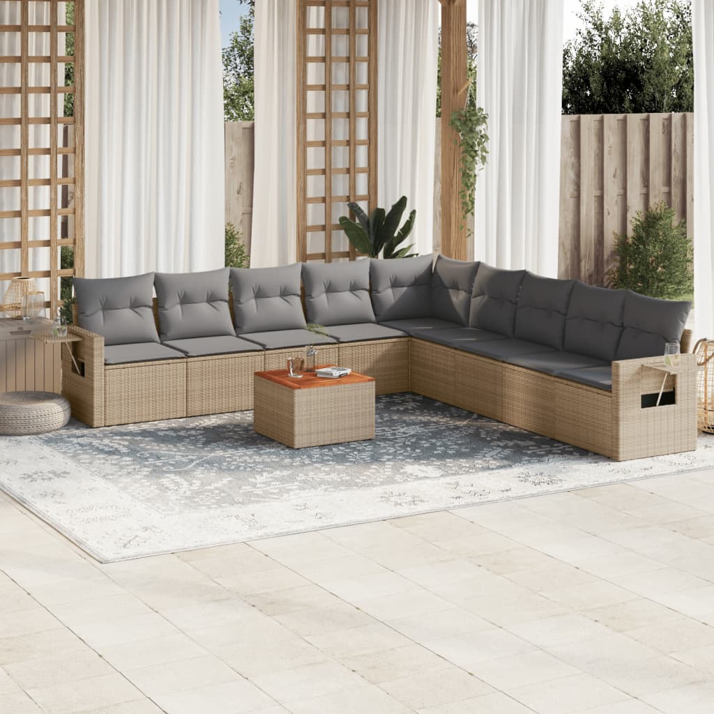 10-delige Loungeset met kussens poly rattan gemengd beige is nu te koop bij PeponiXL, paradijselijk wonen!