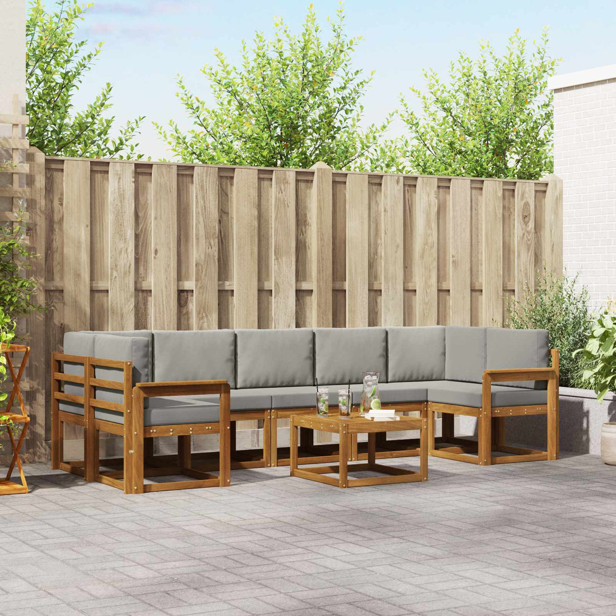 Buiten bankenset met kussen 8 pcs Natuurlijk en Lichtgrijs is nu te koop bij PeponiXL, paradijselijk wonen!