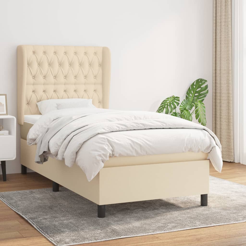 Boxspring met matras stof crèmekleurig 90x200 cm is nu te koop bij PeponiXL, paradijselijk wonen!