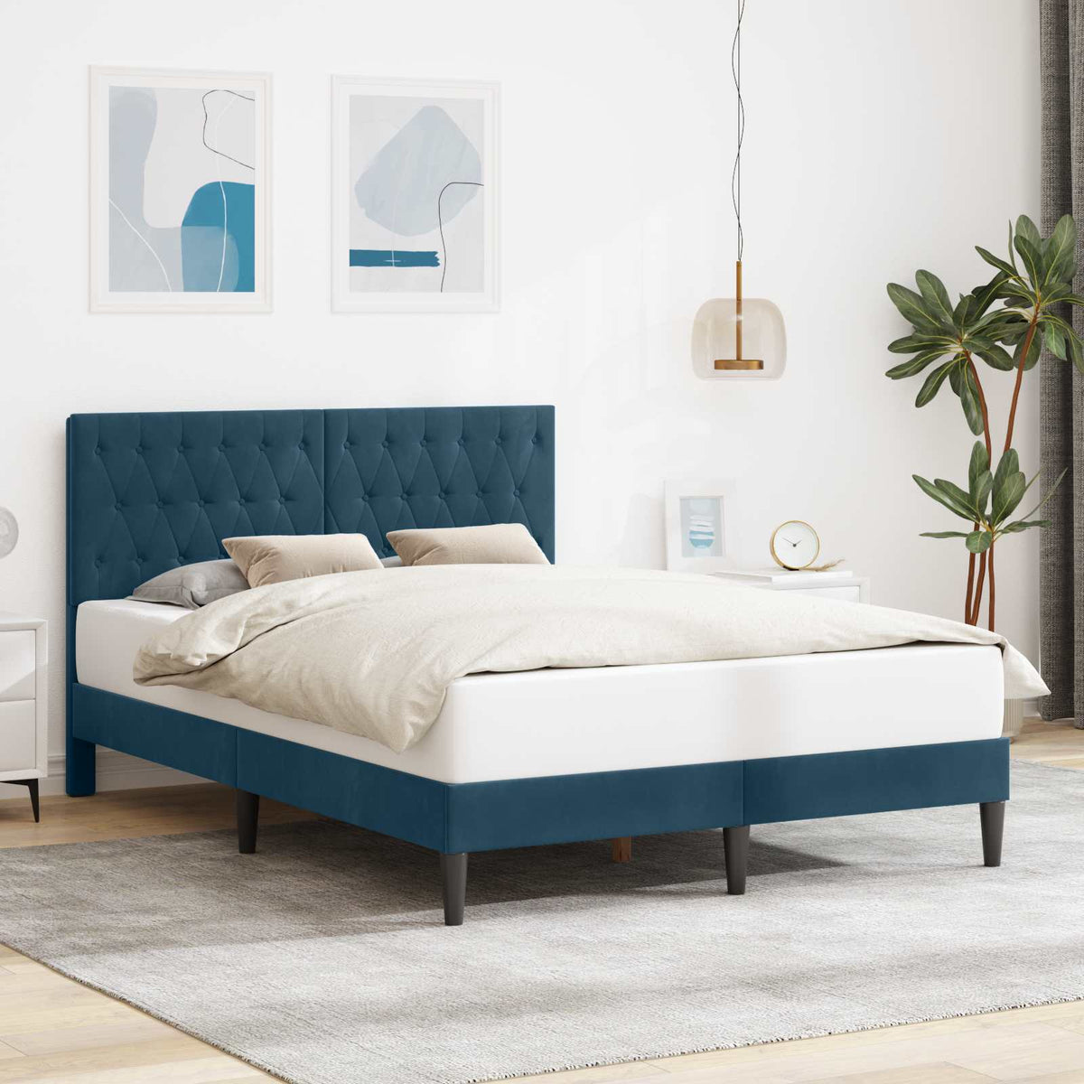 Bedframe met hoofdeinde Blauw 120 x 190 cm Fluweel is nu te koop bij PeponiXL, paradijselijk wonen!