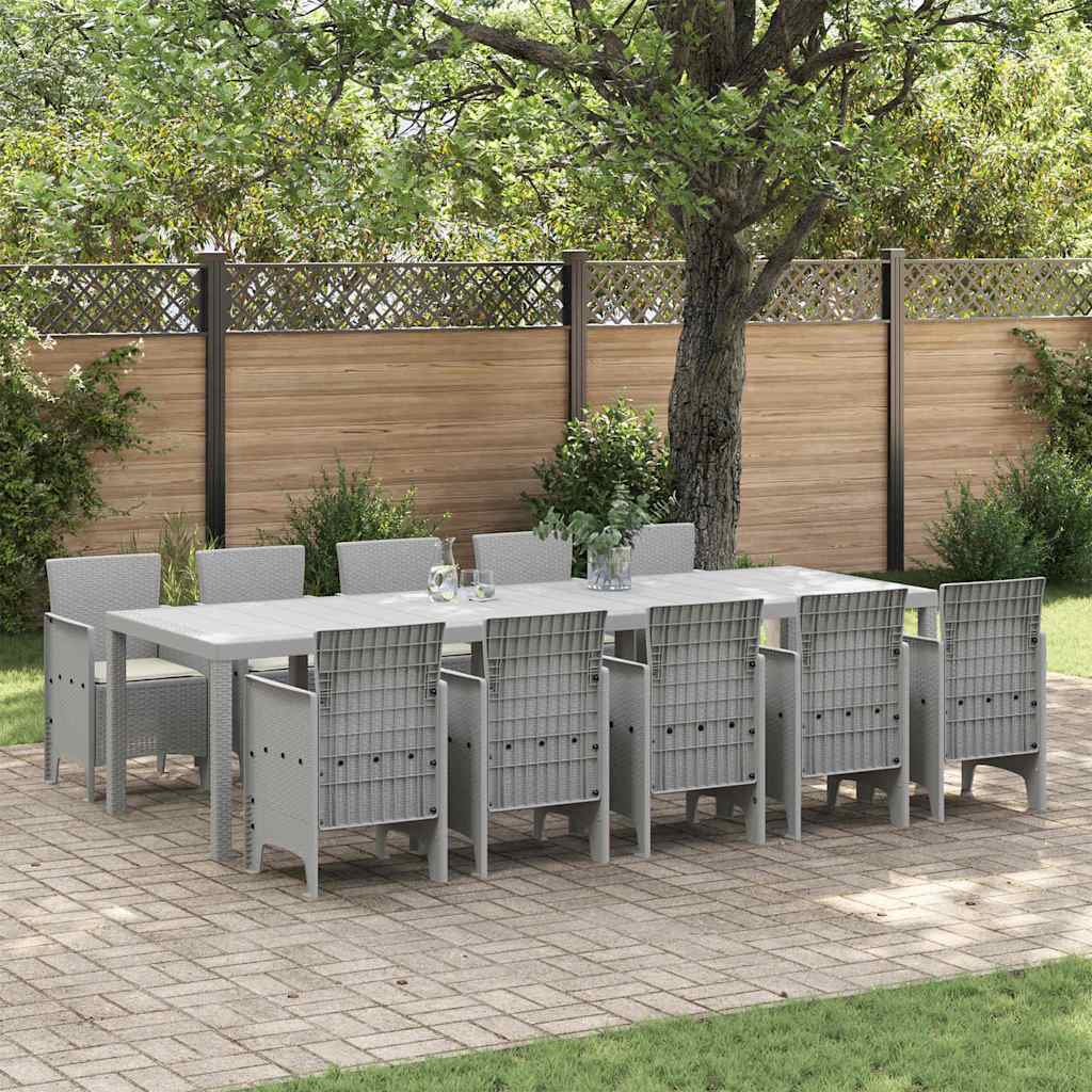 Tuin Eetset 11 st Lichtgrijs en Crème Poly rattan en Aluminium is nu te koop bij PeponiXL, paradijselijk wonen!