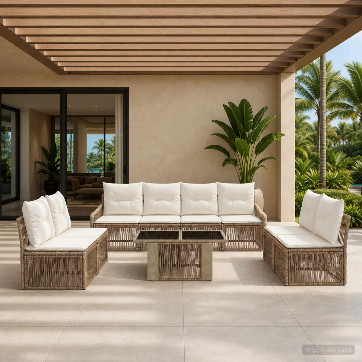 Tuinbankenset 9 st Beige en Crème Wit poly rattan is nu te koop bij PeponiXL, paradijselijk wonen!
