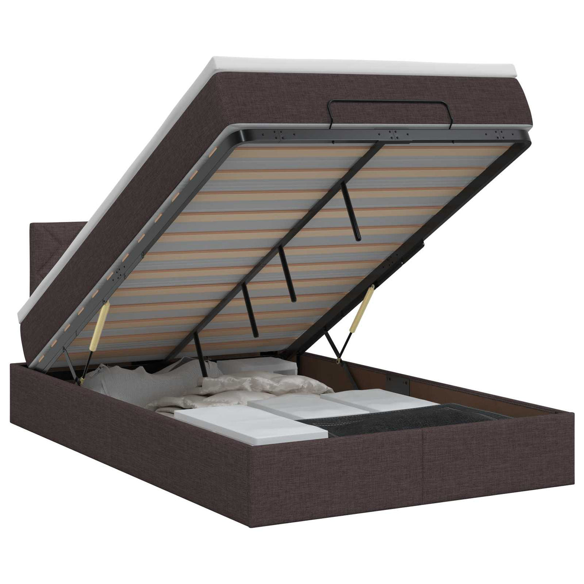 Ottoman bed met matras Donkerbruin 120 x 190 cm Stof is nu te koop bij PeponiXL, paradijselijk wonen!