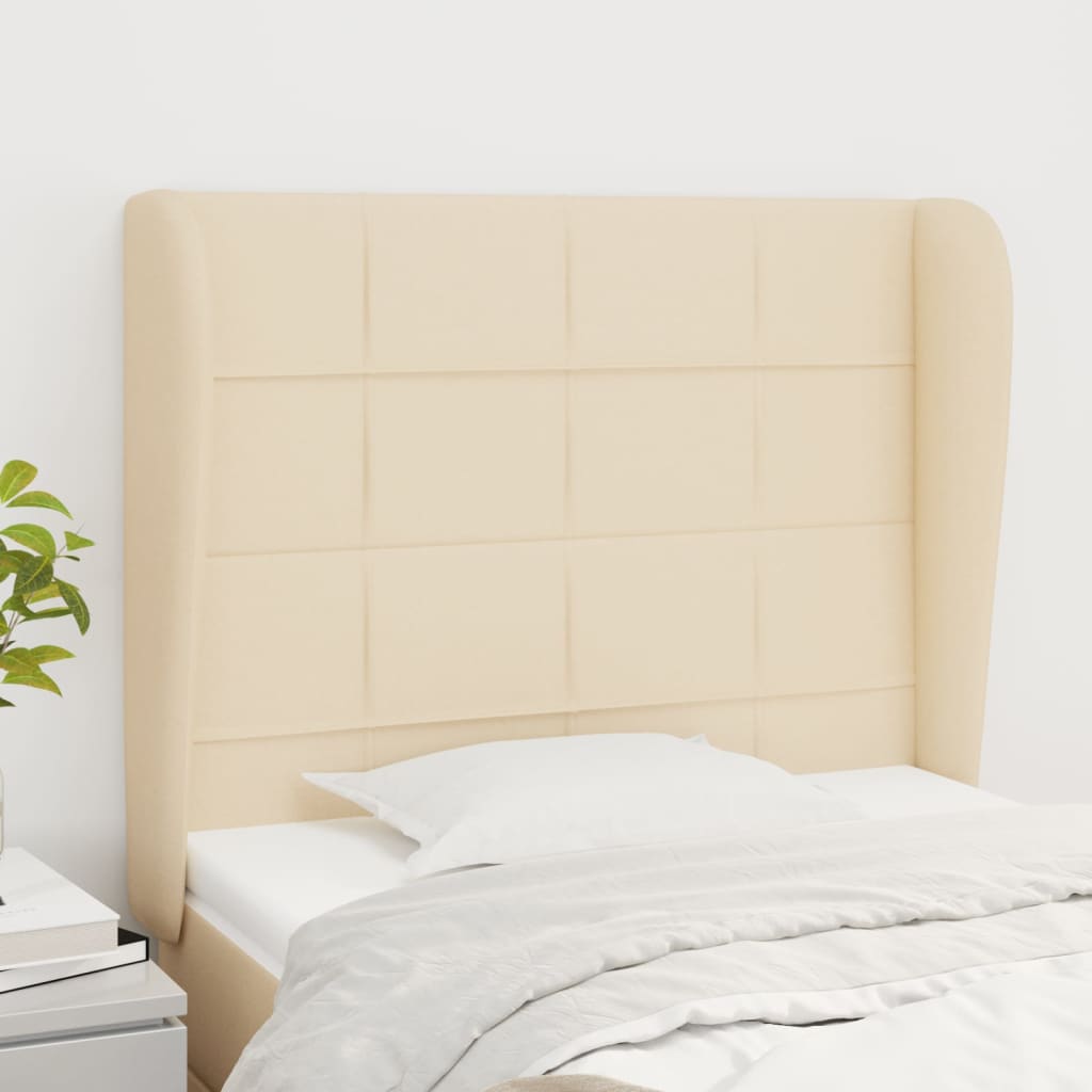 Hoofdbord met randen 103x23x118/128 cm stof crèmekleurig is nu te koop bij PeponiXL, paradijselijk wonen!