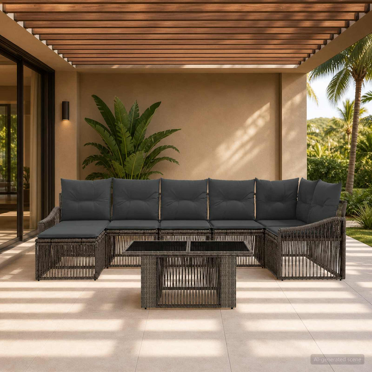 Tuinbankenset 8 st Grijs en Donkergrijs poly rattan is nu te koop bij PeponiXL, paradijselijk wonen!