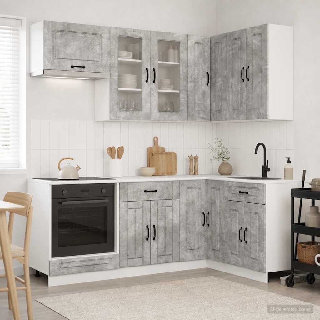 Keukenblok KALMAR 8 pcs Betongrijs Bewerkt hout is nu te koop bij PeponiXL, paradijselijk wonen!