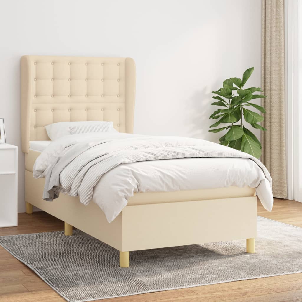 Boxspring met matras stof crèmekleurig 90x200 cm is nu te koop bij PeponiXL, paradijselijk wonen!