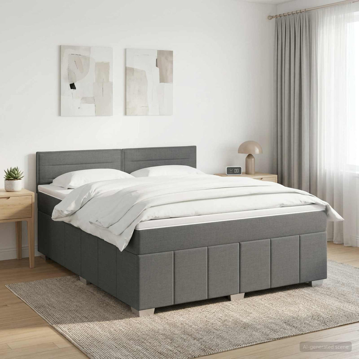 Boxspringbed met matras Donkergrijs 140 x 200 cm Stof is nu te koop bij PeponiXL, paradijselijk wonen!