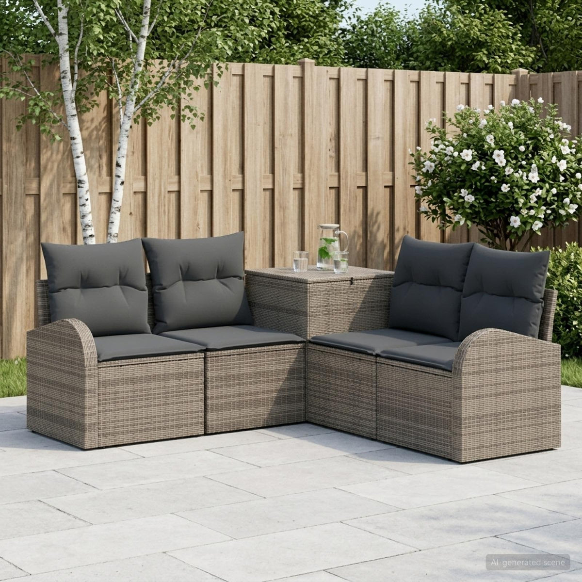 Bankstel 5 st Grijs en Donkergrijs Poly Rattan en Staal is nu te koop bij PeponiXL, paradijselijk wonen!