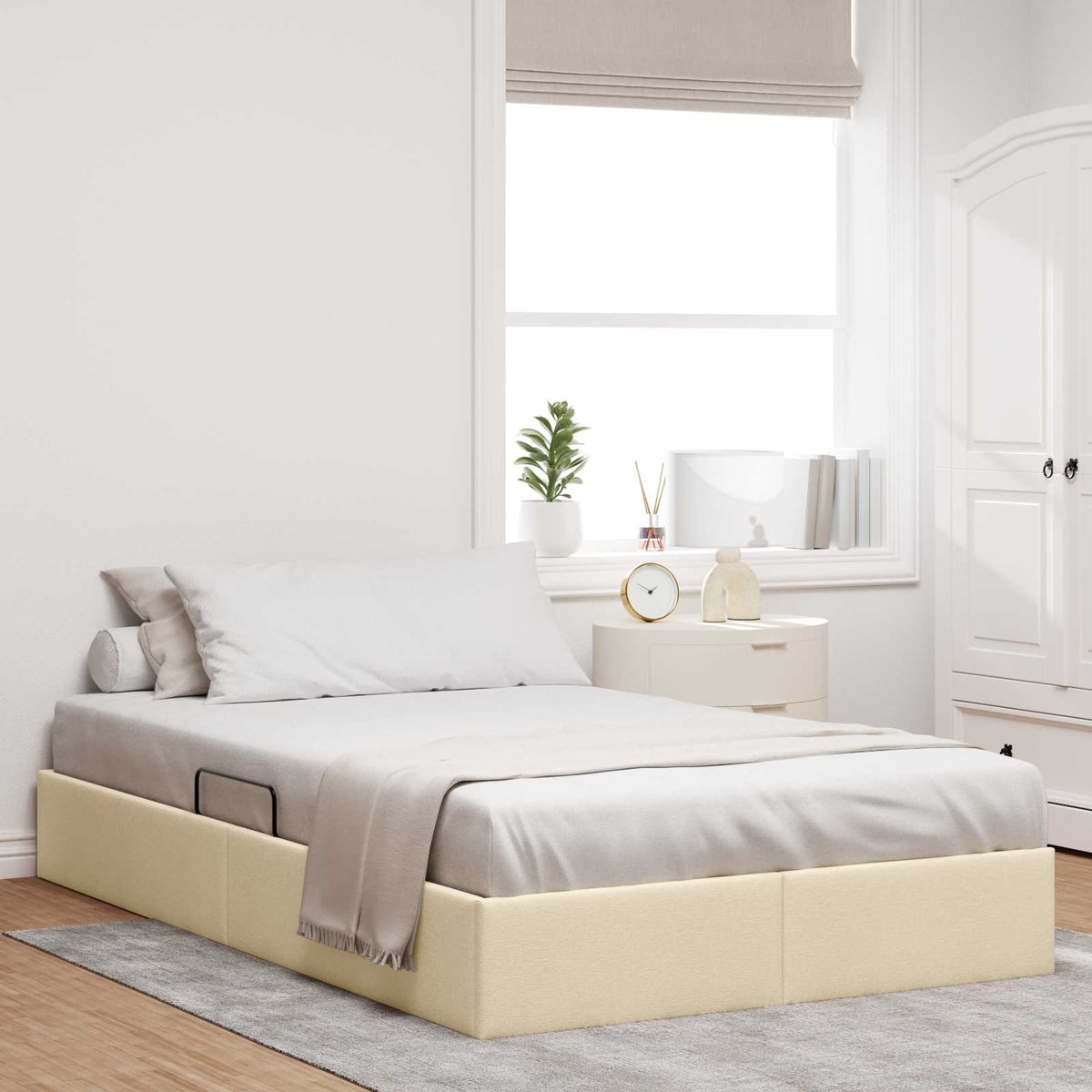 Ottoman Bedframe met opslag Crème 120 x 200 cm Stof is nu te koop bij PeponiXL, paradijselijk wonen!