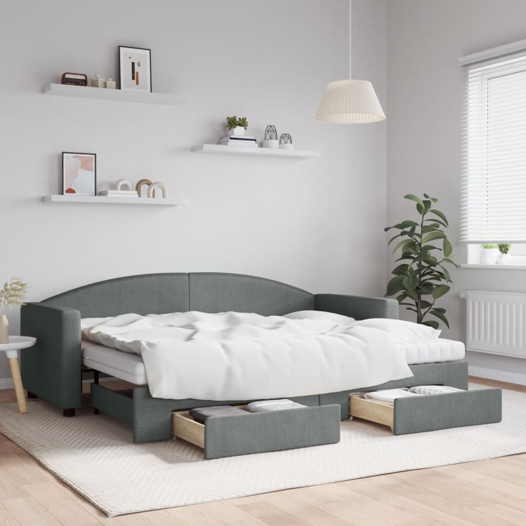 Slaapbank onderschuifbed en lades 80x200 cm stof donkergrijs is nu te koop bij PeponiXL, paradijselijk wonen!
