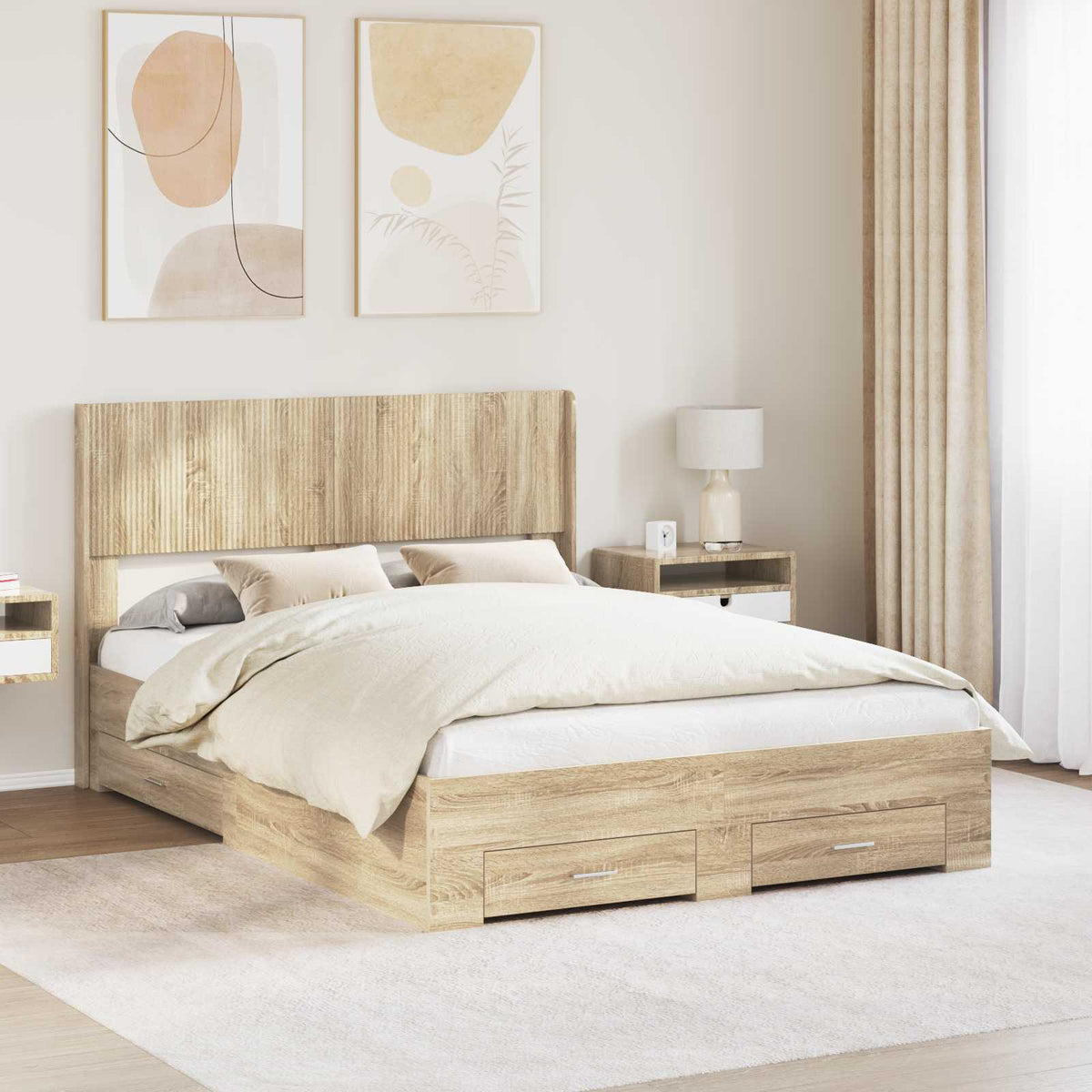 Bedframe met opbergruimte en hoofdbord Sonoma Eiken is nu te koop bij PeponiXL, paradijselijk wonen!