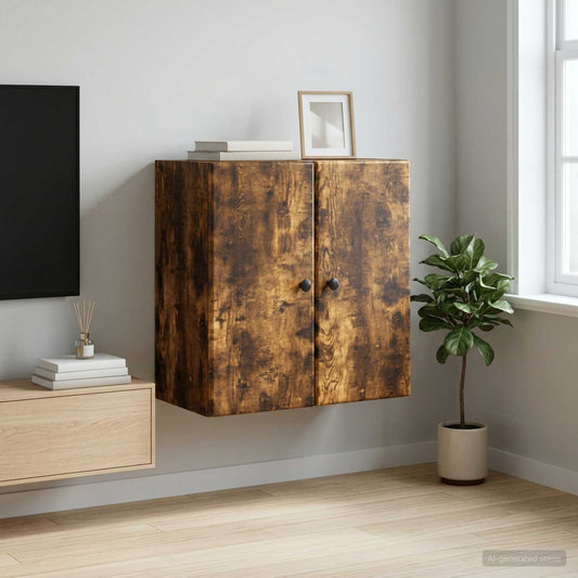 Wandkast Gerookt eiken 59 x 31 x 60 cm Bewerkt hout is nu te koop bij PeponiXL, paradijselijk wonen!
