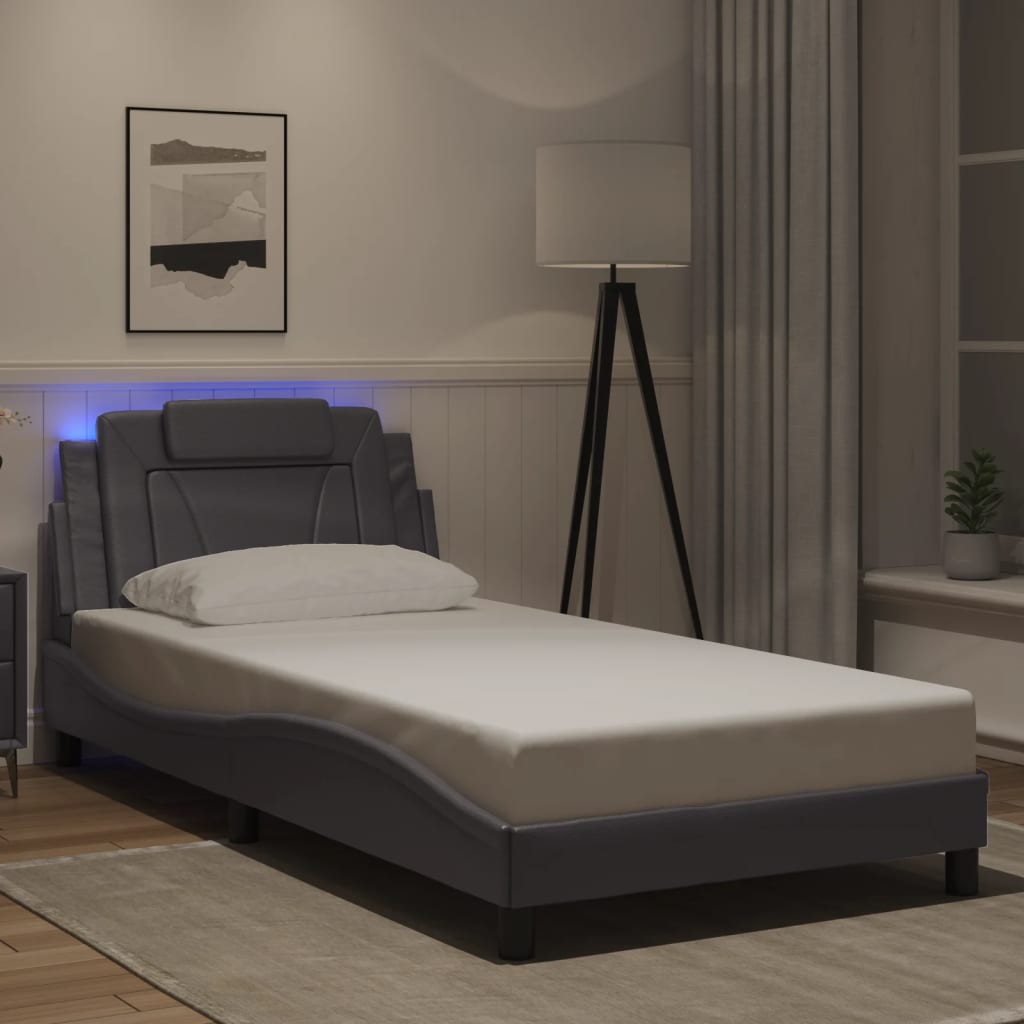 Bedframe "Viana" met LED zonder matras grijs 100x200 cm is nu te koop bij PeponiXL, paradijselijk wonen!