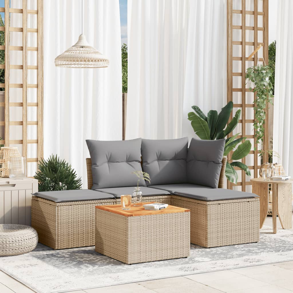 5-delige Loungeset met kussens poly rattan gemengd beige is nu te koop bij PeponiXL, paradijselijk wonen!