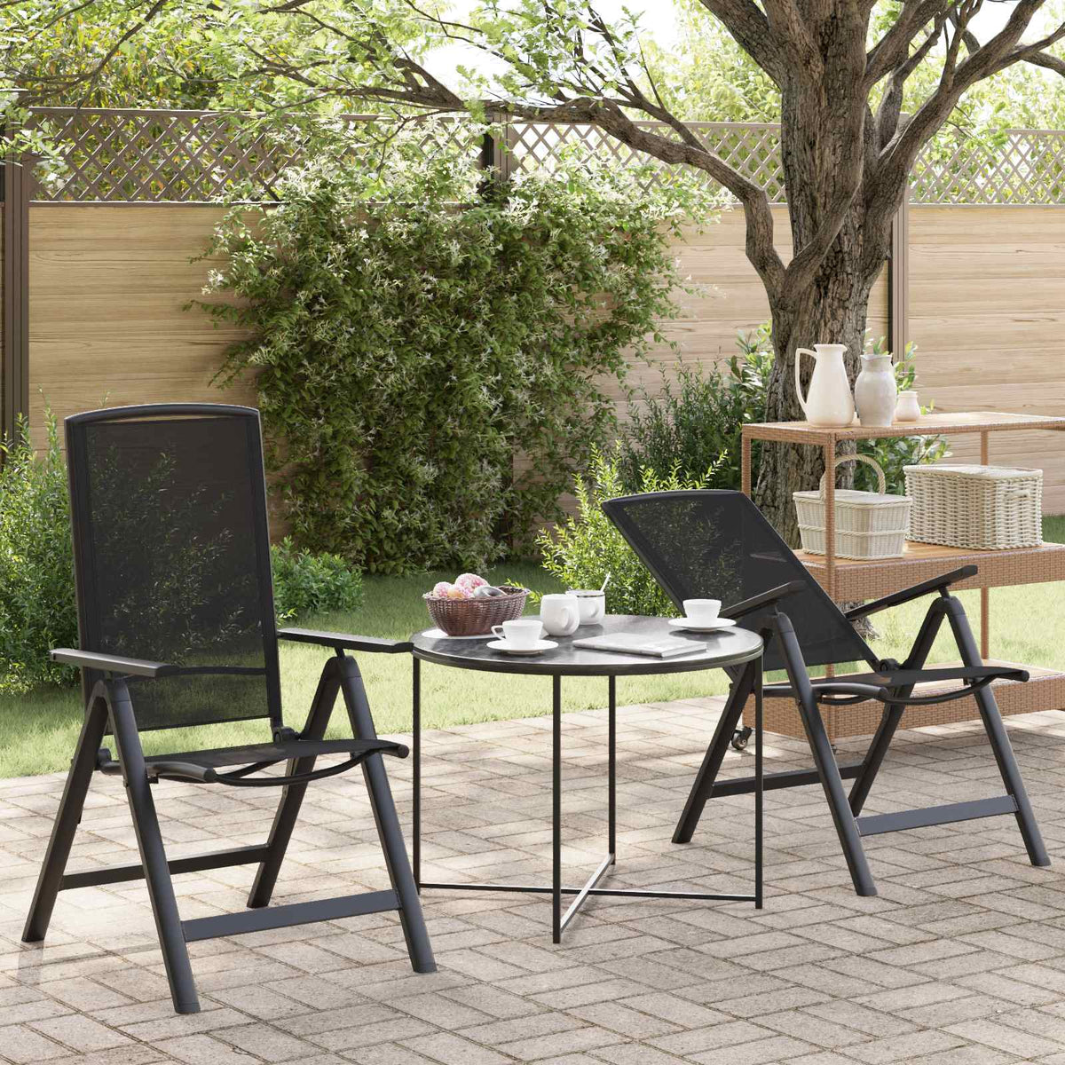 Recliner Tuinstoelen 2 pcs Zwart 58 x 71 x 112 cm Textileen is nu te koop bij PeponiXL, paradijselijk wonen!