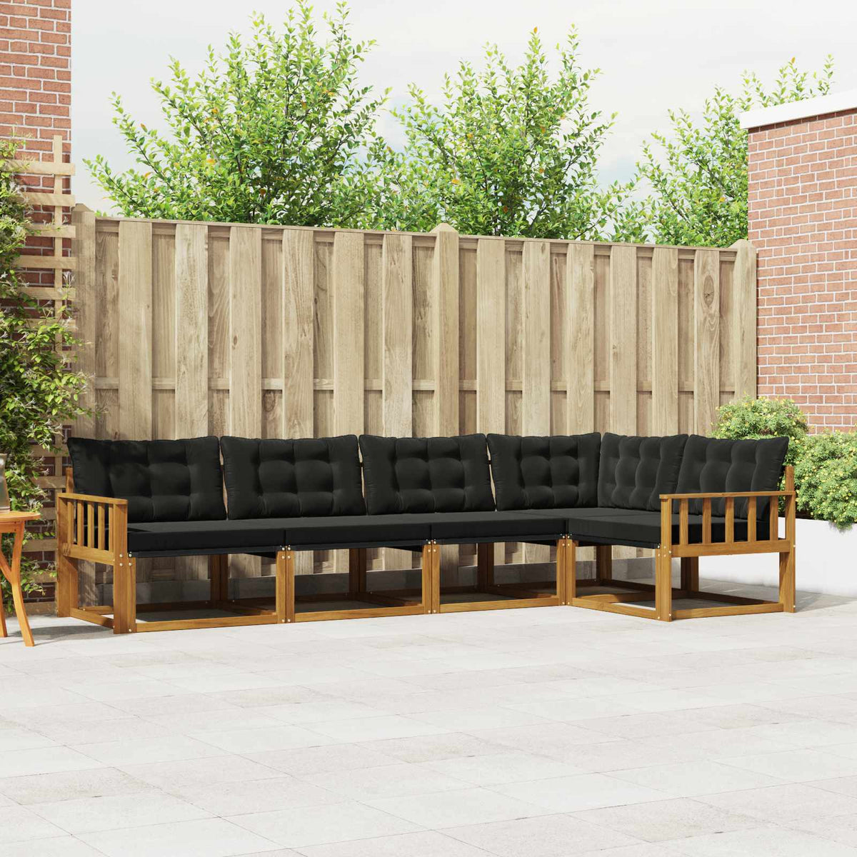 Buiten bankenset met kussen 5 pcs Natuurlijk en Zwart is nu te koop bij PeponiXL, paradijselijk wonen!