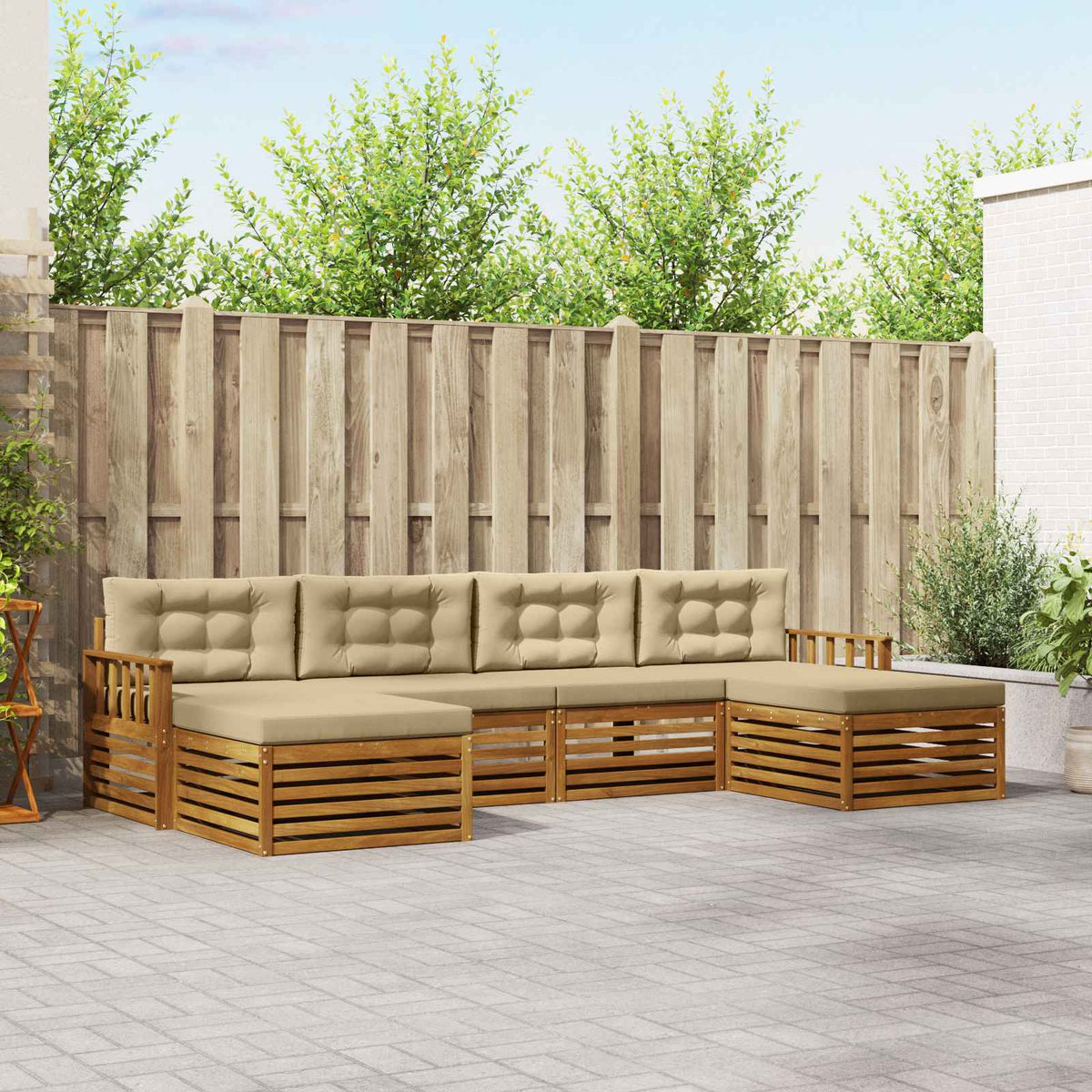 Sofa-Sets 6 pcs Natuurlijk en Beige Massief Acaciahout is nu te koop bij PeponiXL, paradijselijk wonen!