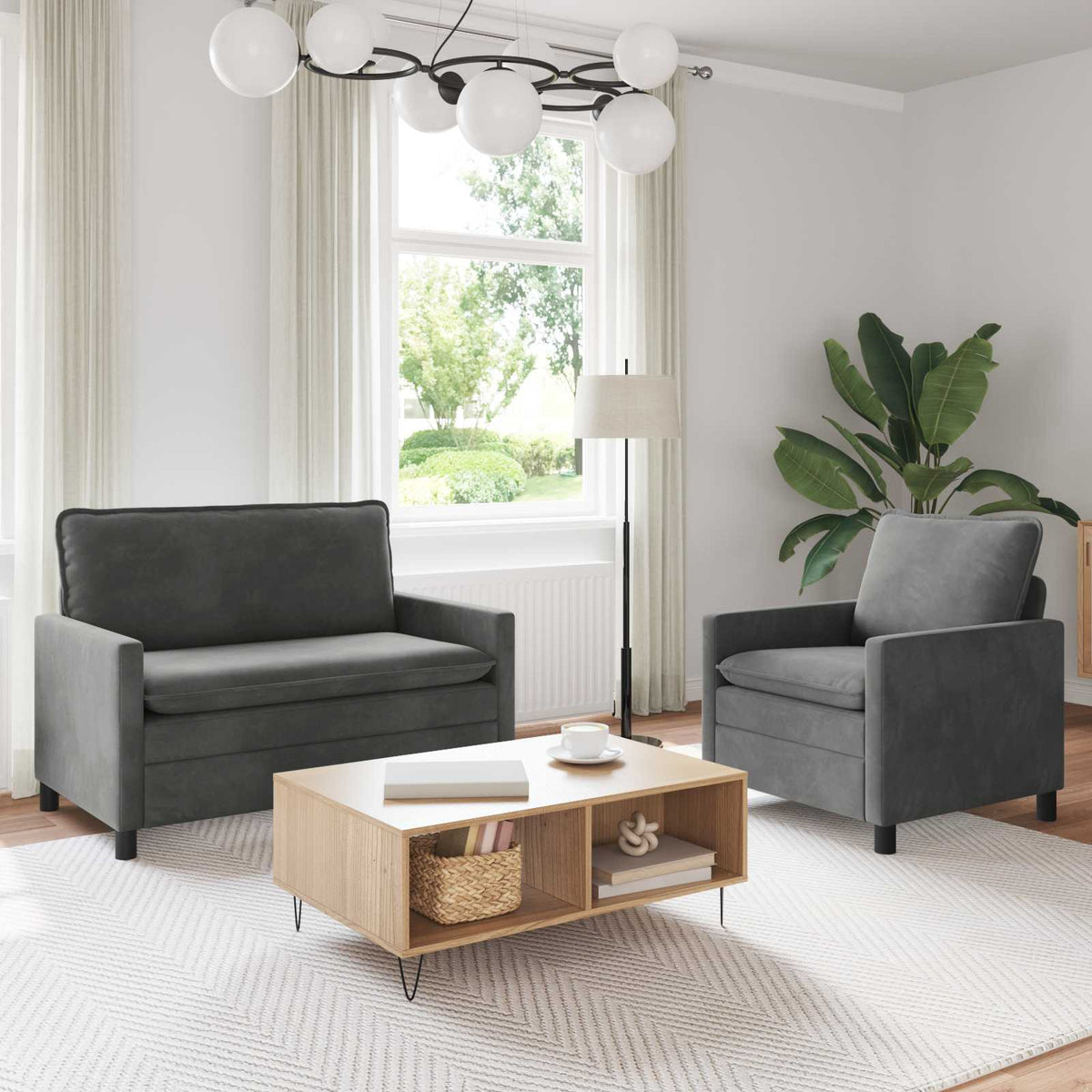 Bankstel 2 pcs Donkergrijs Fluweel is nu te koop bij PeponiXL, paradijselijk wonen!