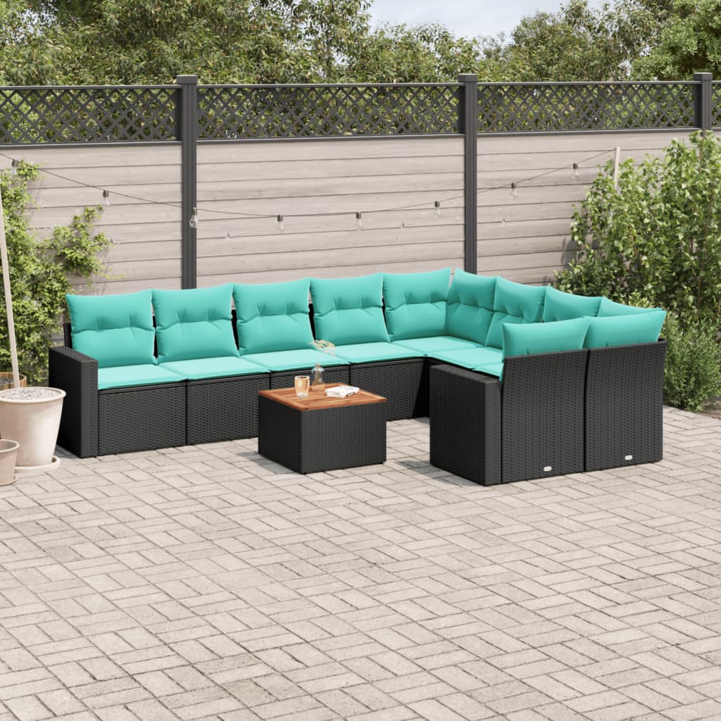 10-delige Loungeset met kussens poly rattan zwart is nu te koop bij PeponiXL, paradijselijk wonen!