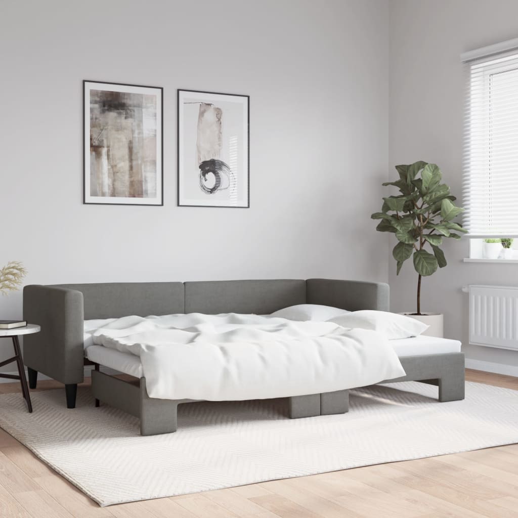 Slaapbank met onderschuifbed 80x200 cm stof donkergrijs is nu te koop bij PeponiXL, paradijselijk wonen!